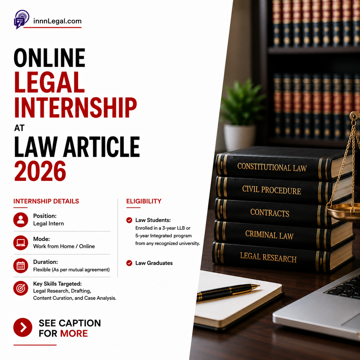 Law Article Online Legal internship poster