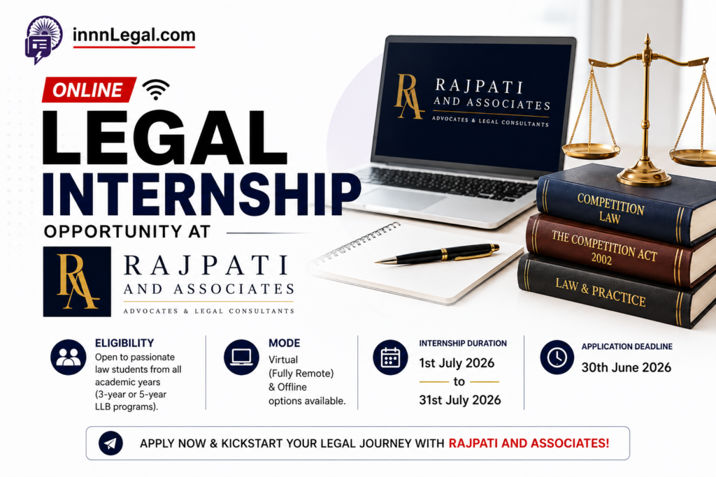 Online legal internship opportinuty at Rajpati associate poster
