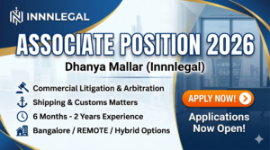 ob alert for Associate Position 2026 at Dhanya Mallar featuring commercial litigation and arbitration roles with remote options.