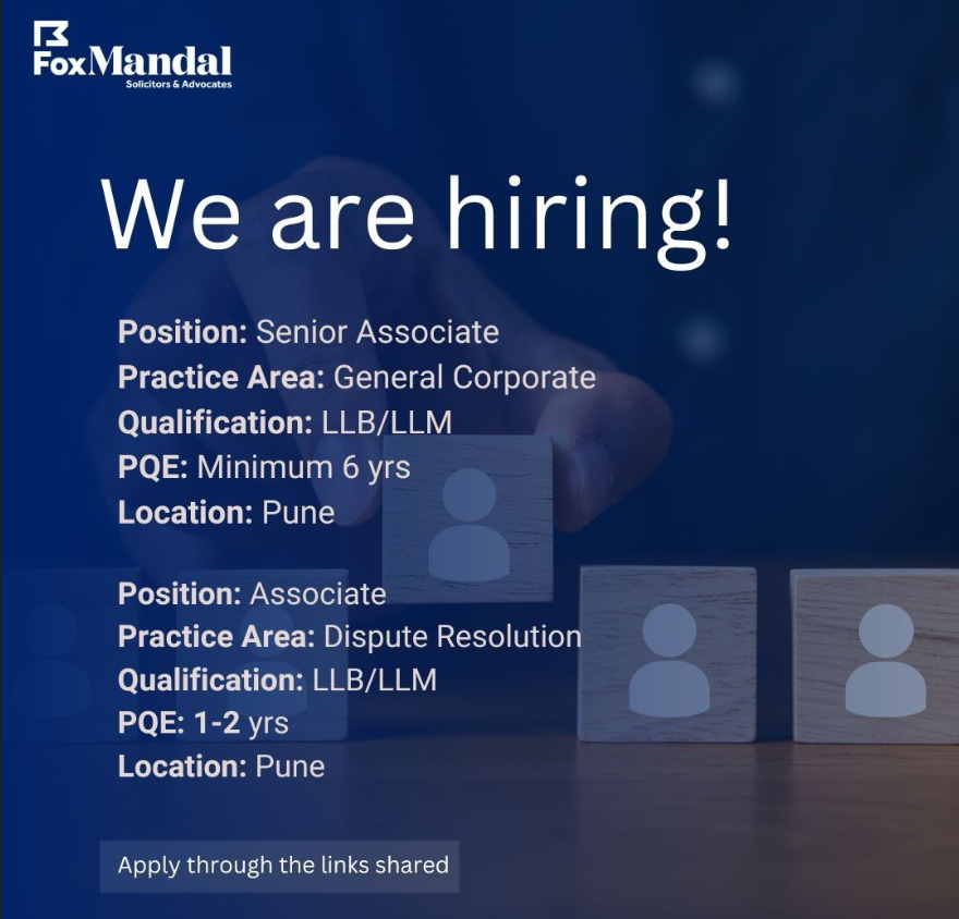 Fox and Mandal Associates hiring for post of Senior Associate and Associate in Pune