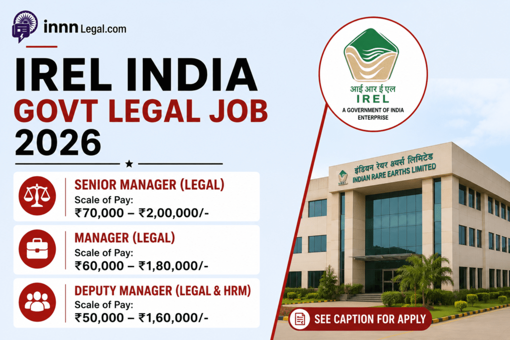 IREL governemt of India legal job vacancy