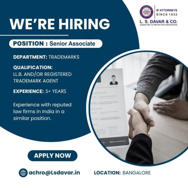 Senior Trademarks Associate at L.S. Davar & Co in Banglore