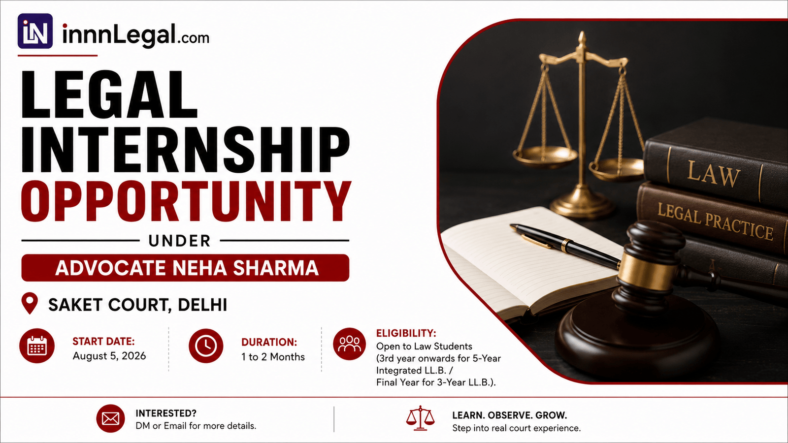 Legal internship opportunity saket court new delhi