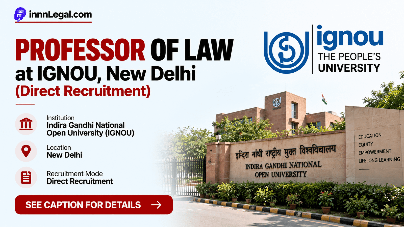 IGNOU delhi law professor hiring