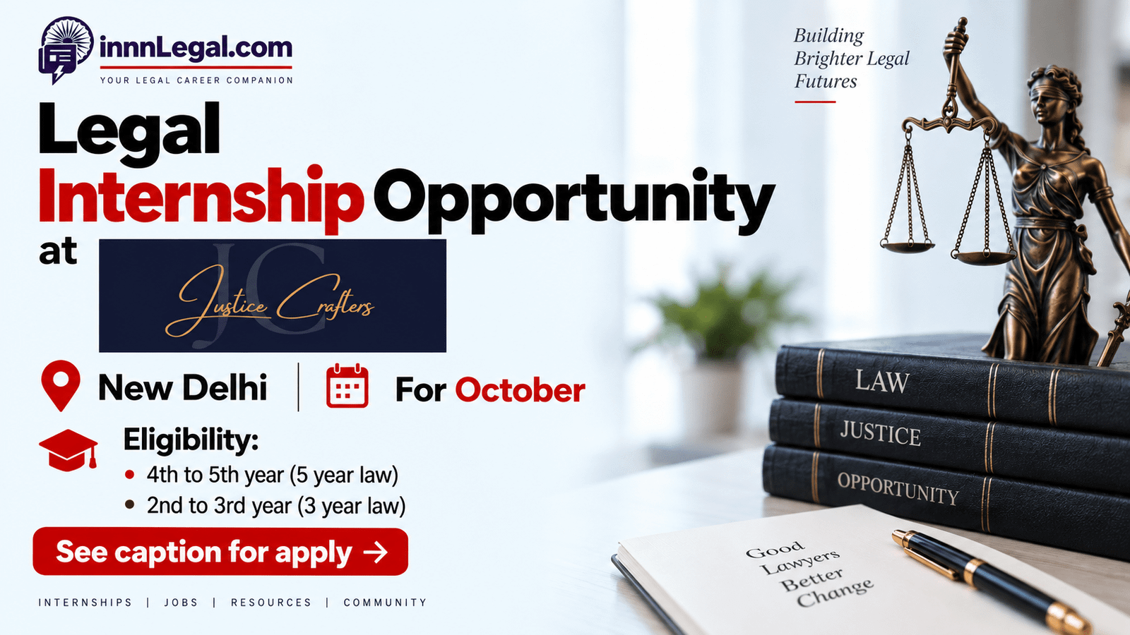 Legal internship opportunity at new delhi justice crafter