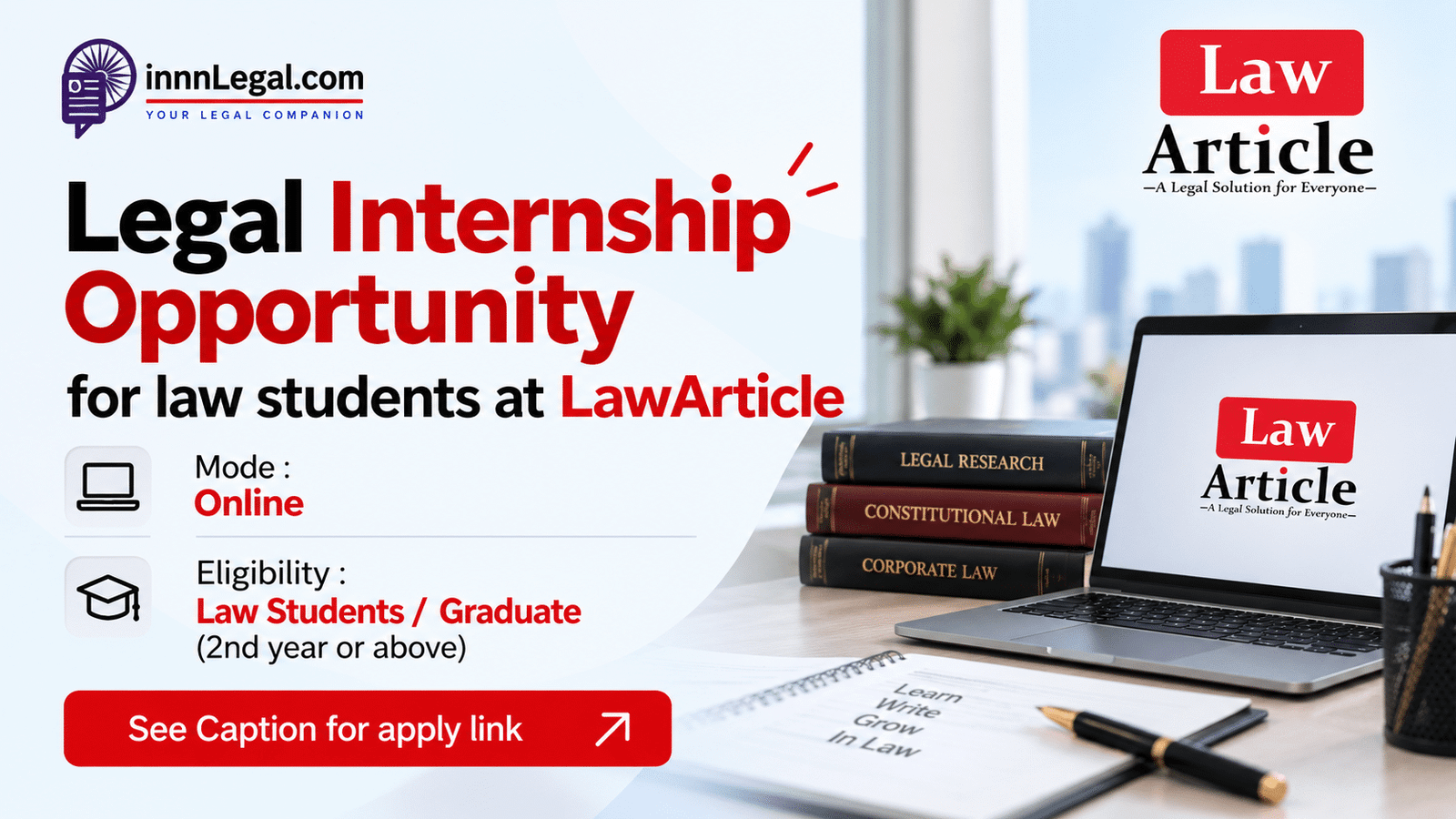 legal internship opportunity at LawArticle