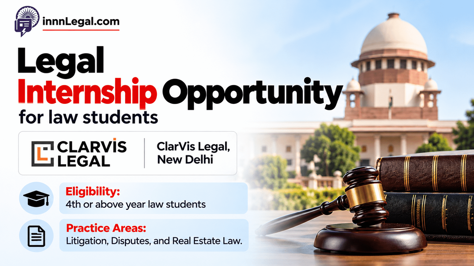 Legal internship opportunity at new dlehi for law students