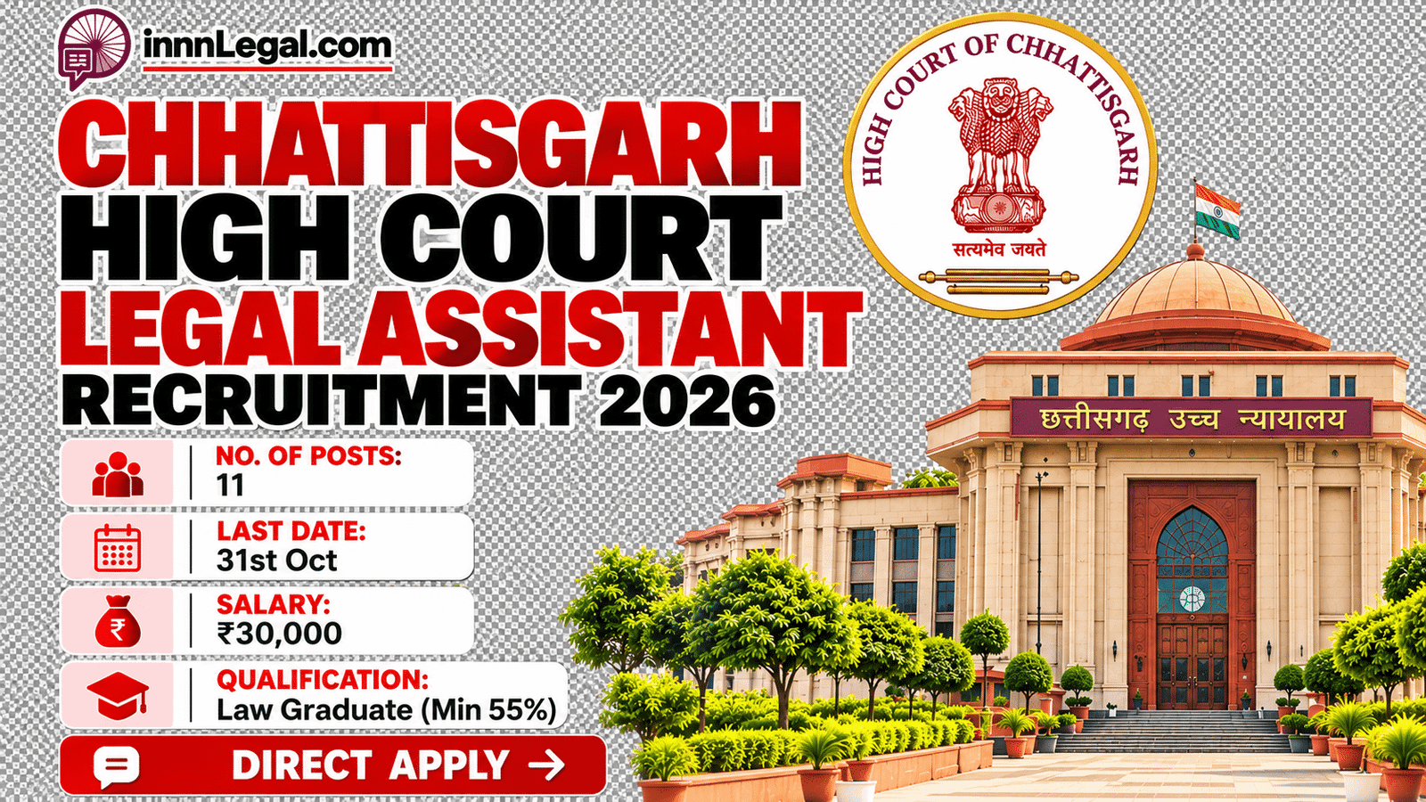 Chhatisgarh high court legal assistant hiring